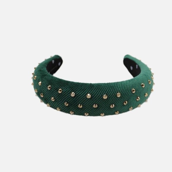 Lele Sadoughi Emerald Green Velvet Padded Embellished Thick Headband NWOT - Picture 5 of 7
